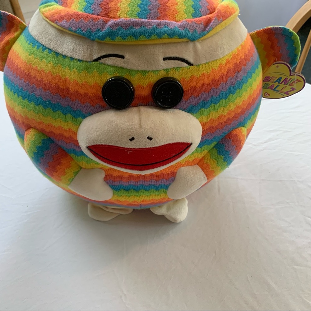 Large Beanie Ballz Sock Monkey Rainbow
